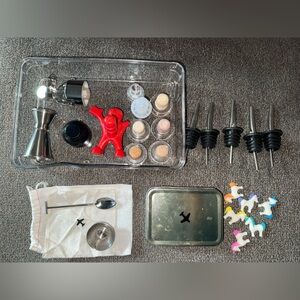 Bar Tool Set BUNDLE drink markers, double jigger, liquor pourers, cork stoppers